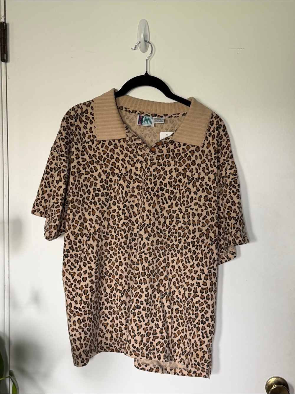 Leopard Print Polo Shirt in Beige and Brown